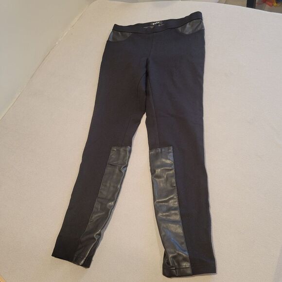 DKNY Black Leggings With Faux Leather Details Size Small - Picture 1 of 9